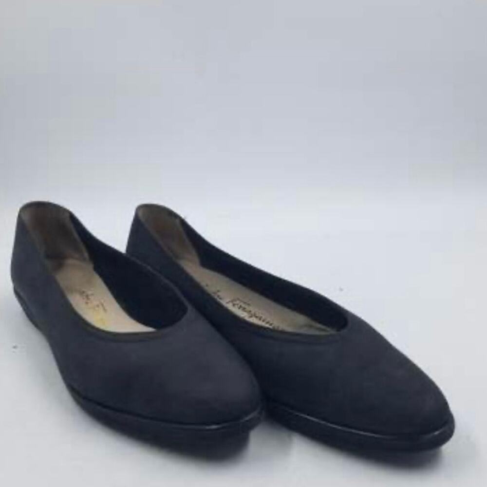 Salvatore Ferragamo Vintage Dark Gray‎ Suede Almond Toe Neoprene Flats Sz 9.5 4A